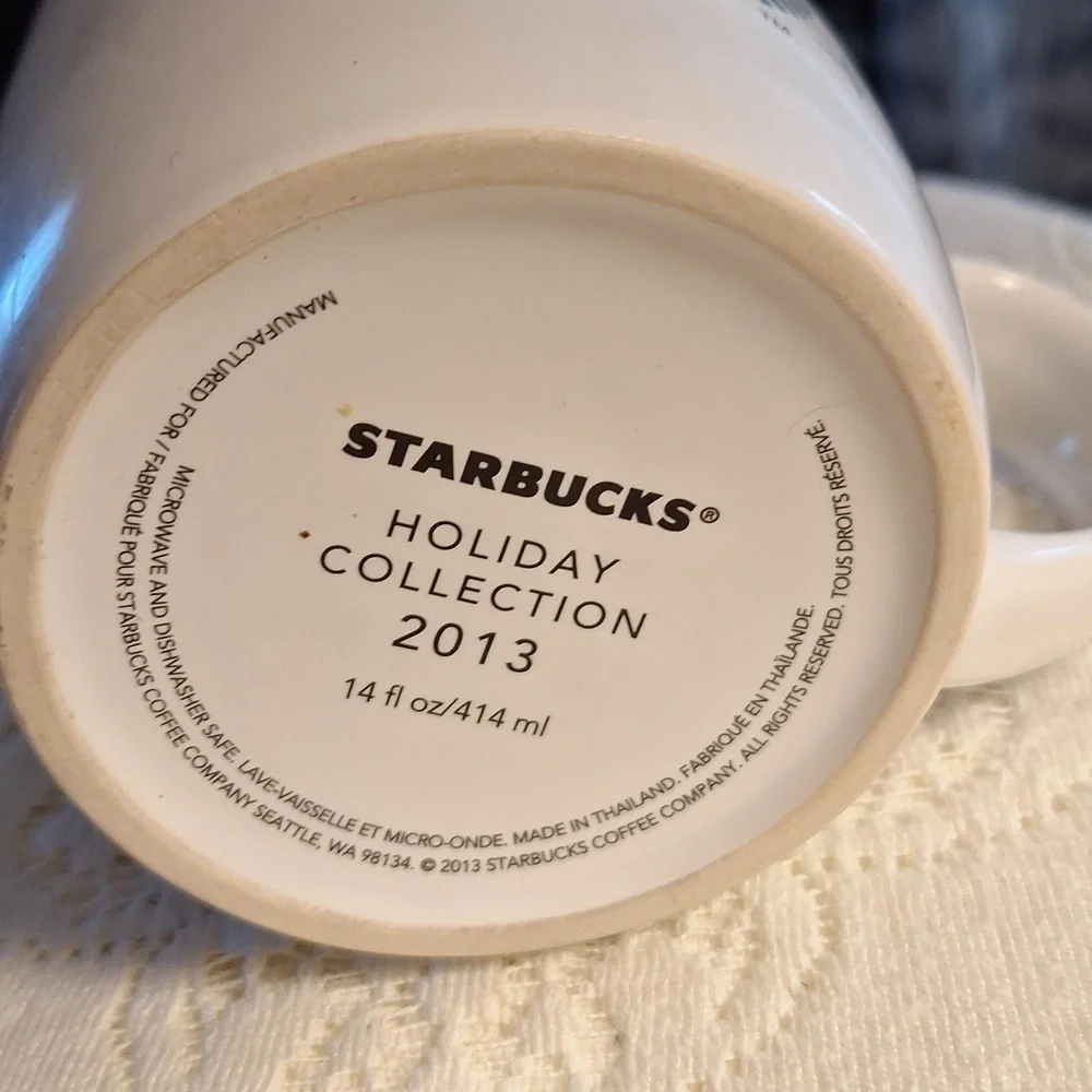 2013 Starbucks Holiday Collection Gold Accents Green Siren White Coffee CUP